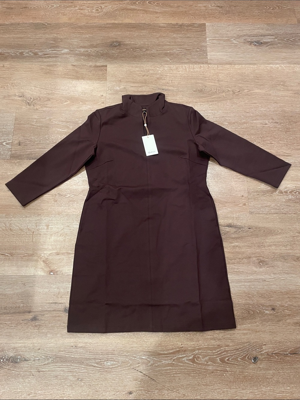 Quince Dark Brown Mock-Neck Midi Sheath Dress